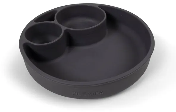 Filibabba delt tallerken i silikon - Stone Grey