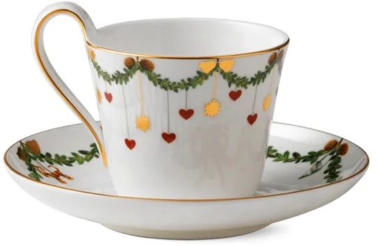 Royal Copenhagen Stjerne Riflet Jul høyhankskopp og asjett - 24 cl